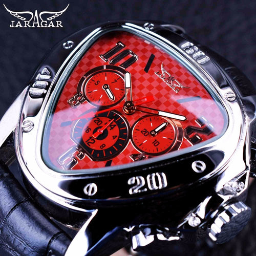 Jaragar 2019 Sport Racing Series Red Fashion Dial Genuine Leather Strap Watch