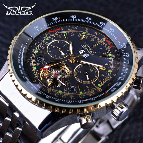 Jaragar 2018 Flying Series Golden Bezel Scale Dial Design Stainless Steel  Watch