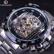 Load image into Gallery viewer, Forsining Military Sport Design Transparent Skeleton Dial Silver Stainless Steel Watch