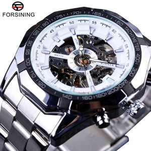 Forsining 2017 Silver Stainless Steel Waterproof Military Sport Casual Mechanical Watch