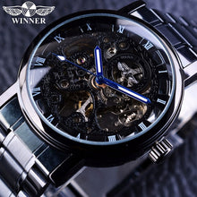 Load image into Gallery viewer, Winner Transparent Steampunk Montre Homme Black Retro Casual Watch