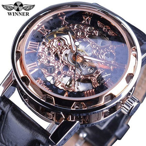 Winner Black Gold Male Clock Men Relogios Skeleton Watch