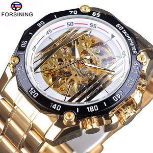 Forsining Military Sport Design Transparent Skeleton Dial Silver Stainless Steel Watch