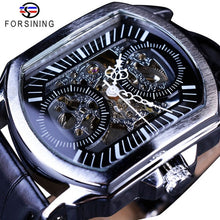 Load image into Gallery viewer, Forsining Retro Classic White Dial Blue Hands Openwork Automatic Skeleton Mechanical Watch