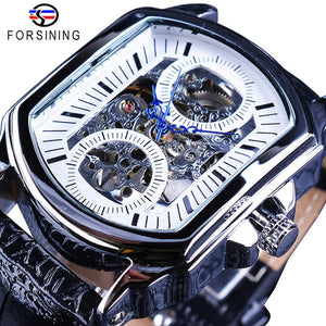 Forsining Retro Classic White Dial Blue Hands Openwork Automatic Skeleton Mechanical Watch