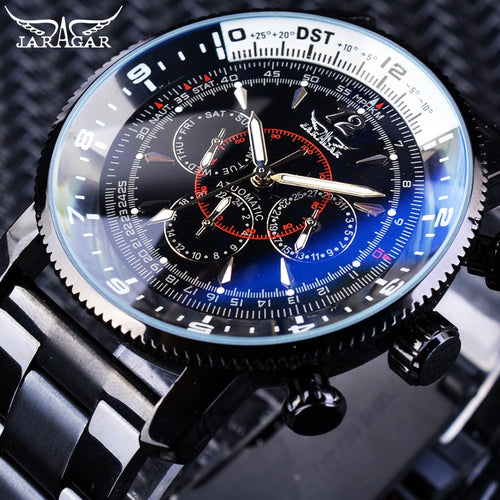 Jaragar Fashion Luminous Hands Military Sport Design Black Stainless Steel Watch