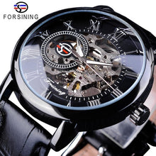 Load image into Gallery viewer, Forsining 3d Logo Design Hollow Engraving Black Gold Case Leather Skeleton Watch