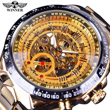 Load image into Gallery viewer, Winner Classic Series Golden Movement Inside Silver Stainless Steel Mens Skeleton Watch