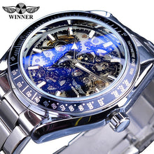 Load image into Gallery viewer, Winner Blue Glass Gear Movement Transparent Mechanical Watch